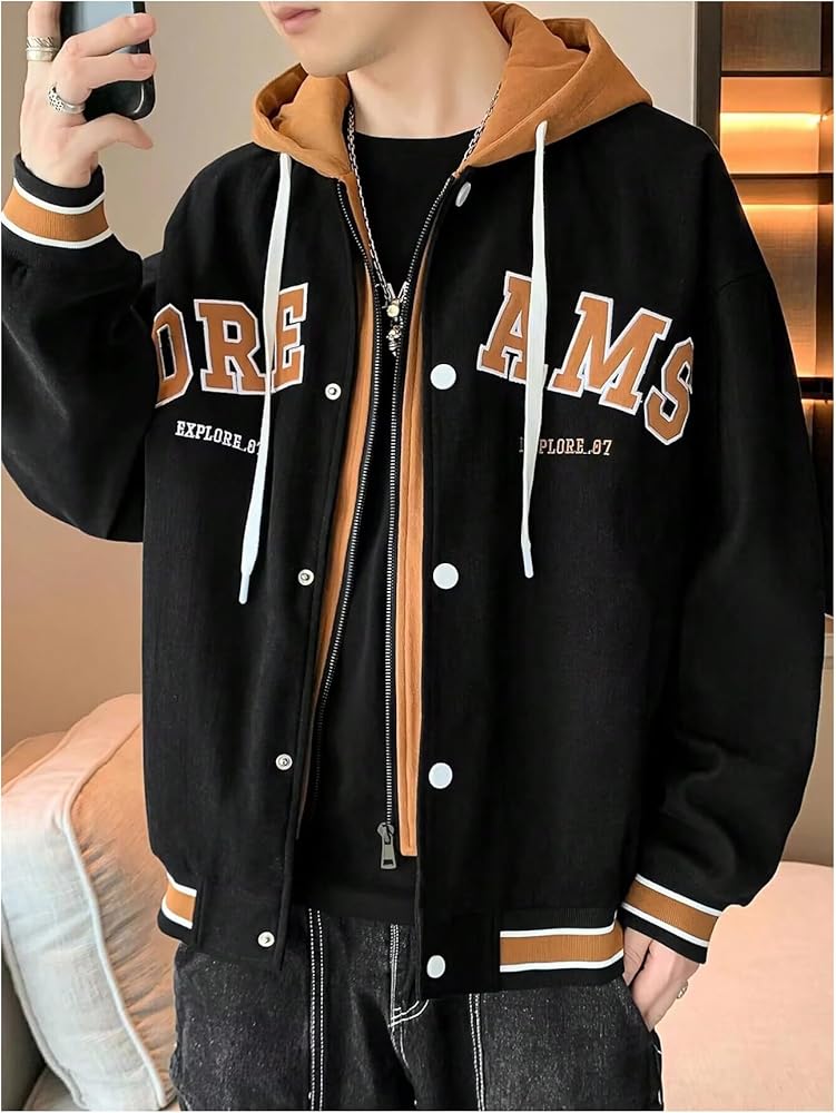 SOLY HUX Men's Casual 2 in 1 Hoodie Jackets Bomber Jacket Hooded