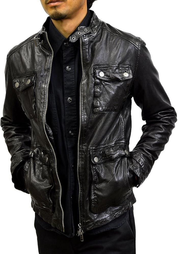 Amazon | [ハルフ] レザージャケット M65 革ジャン ライダース