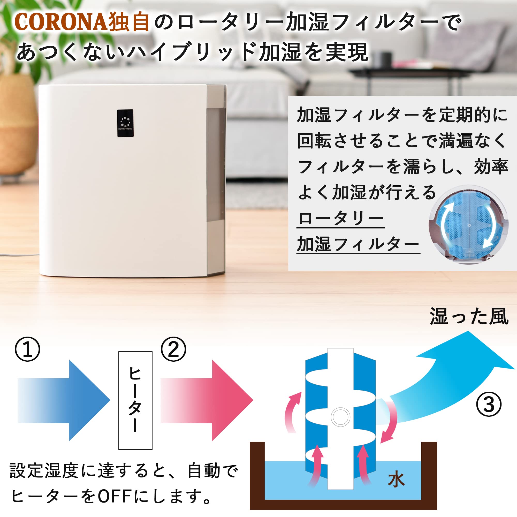 Amazon.co.jp: CORONA(コロナ) ハイブリッド式 加湿器 【日本生産