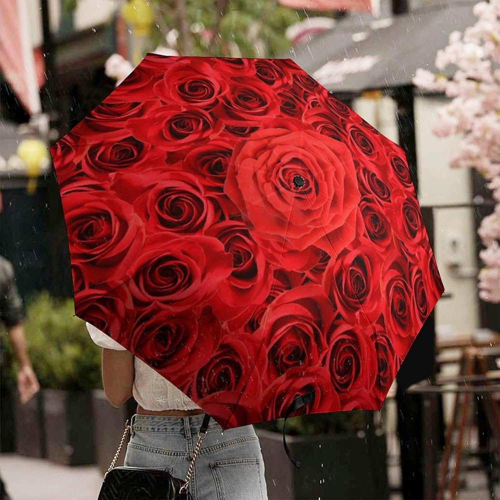 Amazon | 折りたたみ傘 赤いバラ 薔薇 花柄 日傘 折り畳み傘 メンズ
