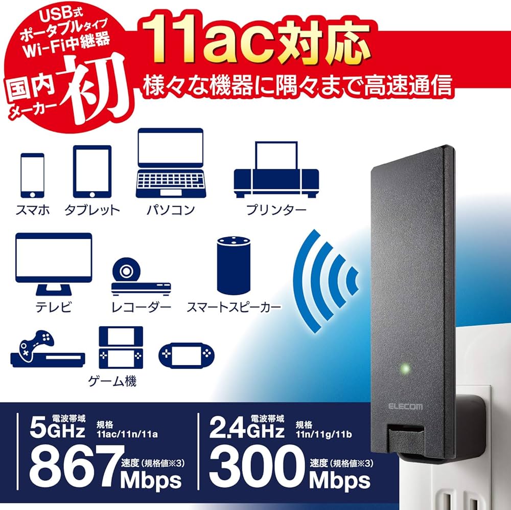 Amazon | エレコム WiFi 無線LAN 中継器 11ac/n/a/g/b ac1200 867+