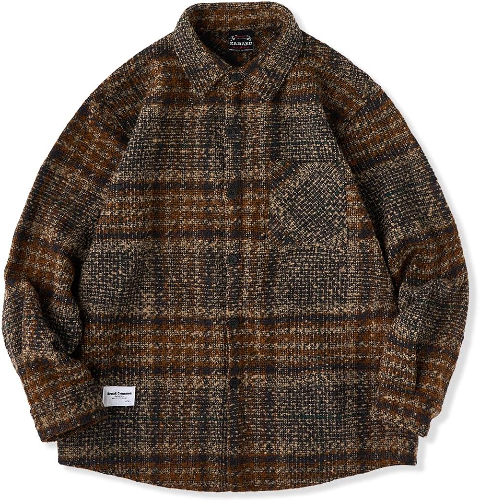Amazon.co.jp: [karaku] 2種類チェック柄選べる 起毛感ツイードシャツ