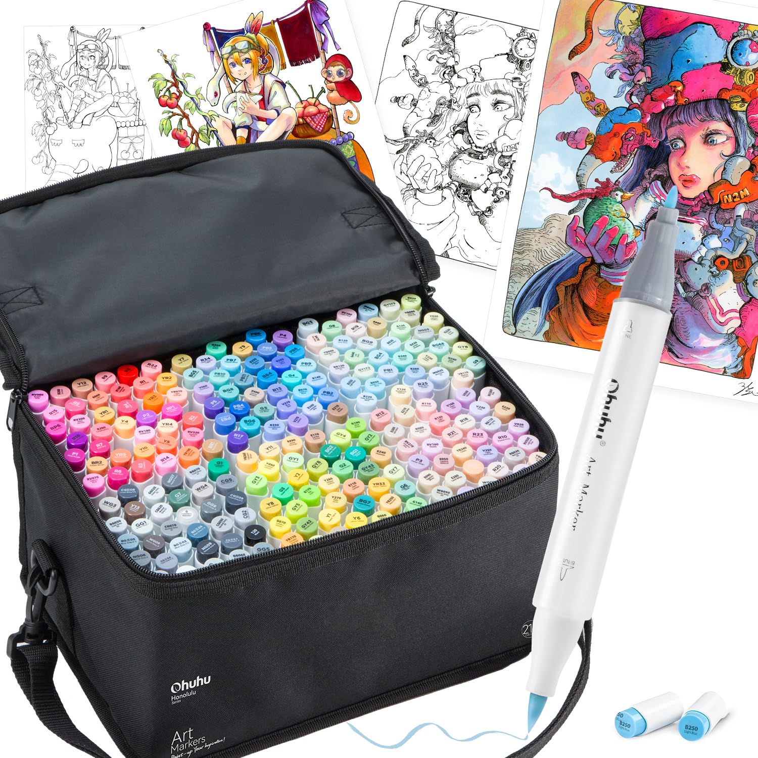 Amazon | Ohuhu マーカーペン 筆タイプ 216色217本 プロ愛用 パステル