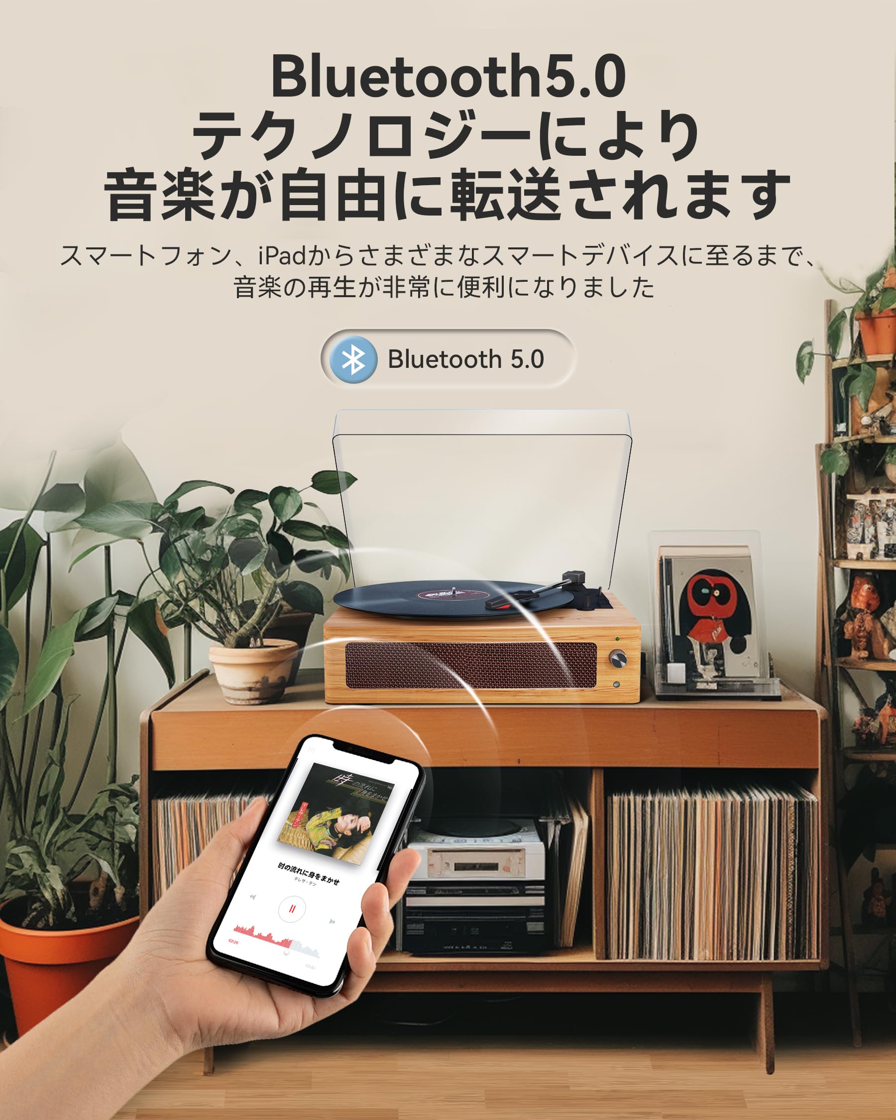 Amazon.co.jp: レトロなLPレコードプレーヤー、内蔵スピーカー付き