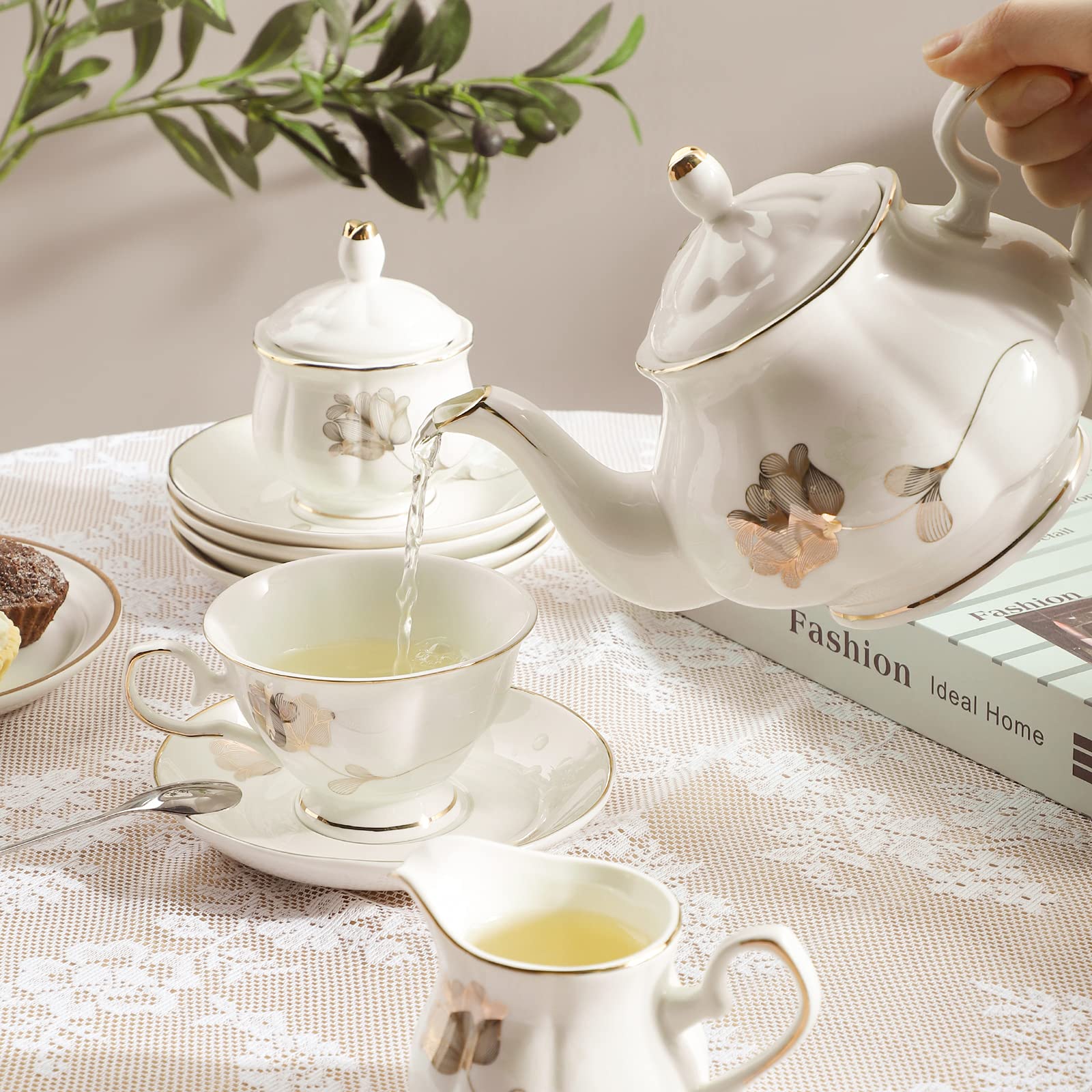 Amazon.com | CHENP.HMC Porcelain Ceramic 22-Piece Tea Set, Teapot