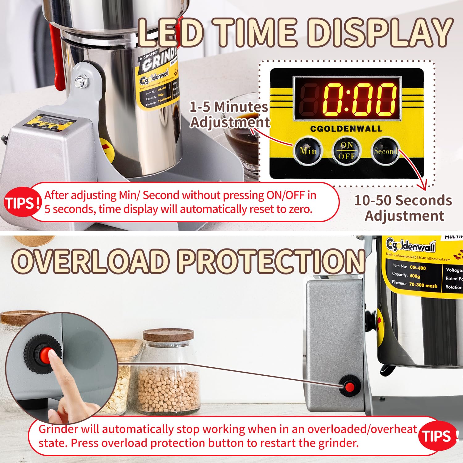 Amazon.co.jp: CGOLDENWALL LED表示粉末ミル 電動微粉砕機業務用 穀類