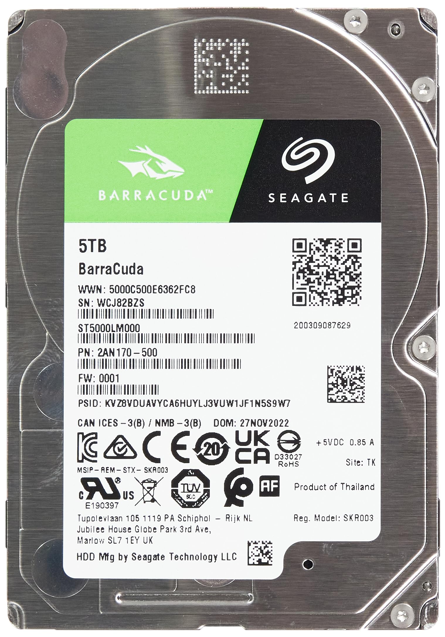 Seagate Barracuda 2.5in 5tb Sata 2.5in 5400rpm 6gb/s 128mb 15
