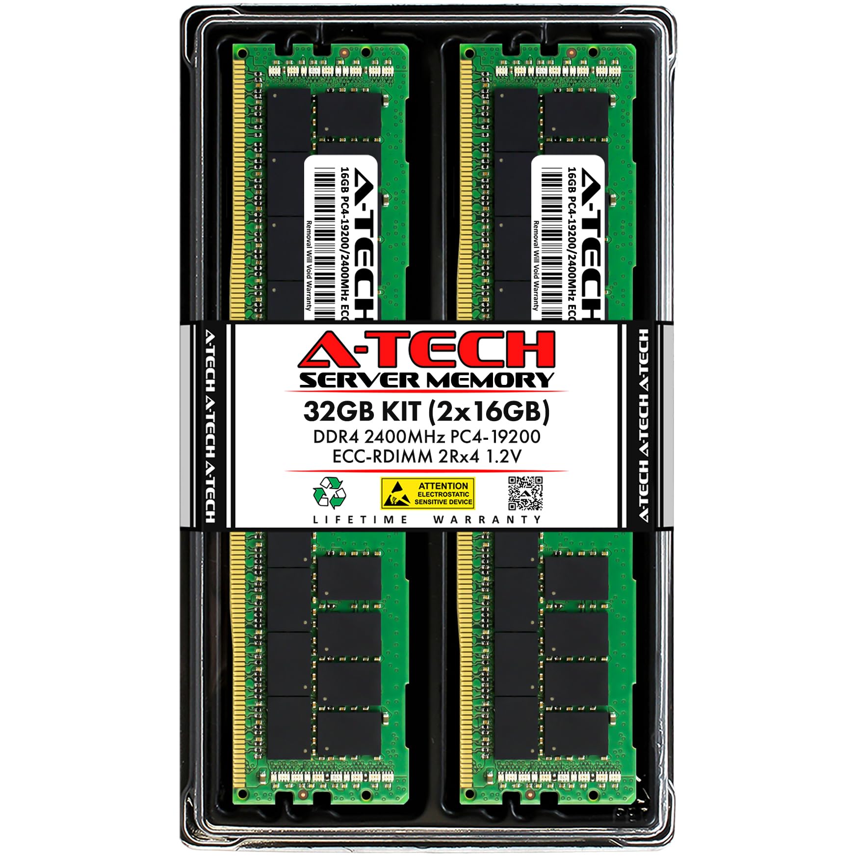 A-Tech 32GB Kit (2x16GB) DDR4 2400MHz PC4-19200 ECC RDIMM 2Rx4