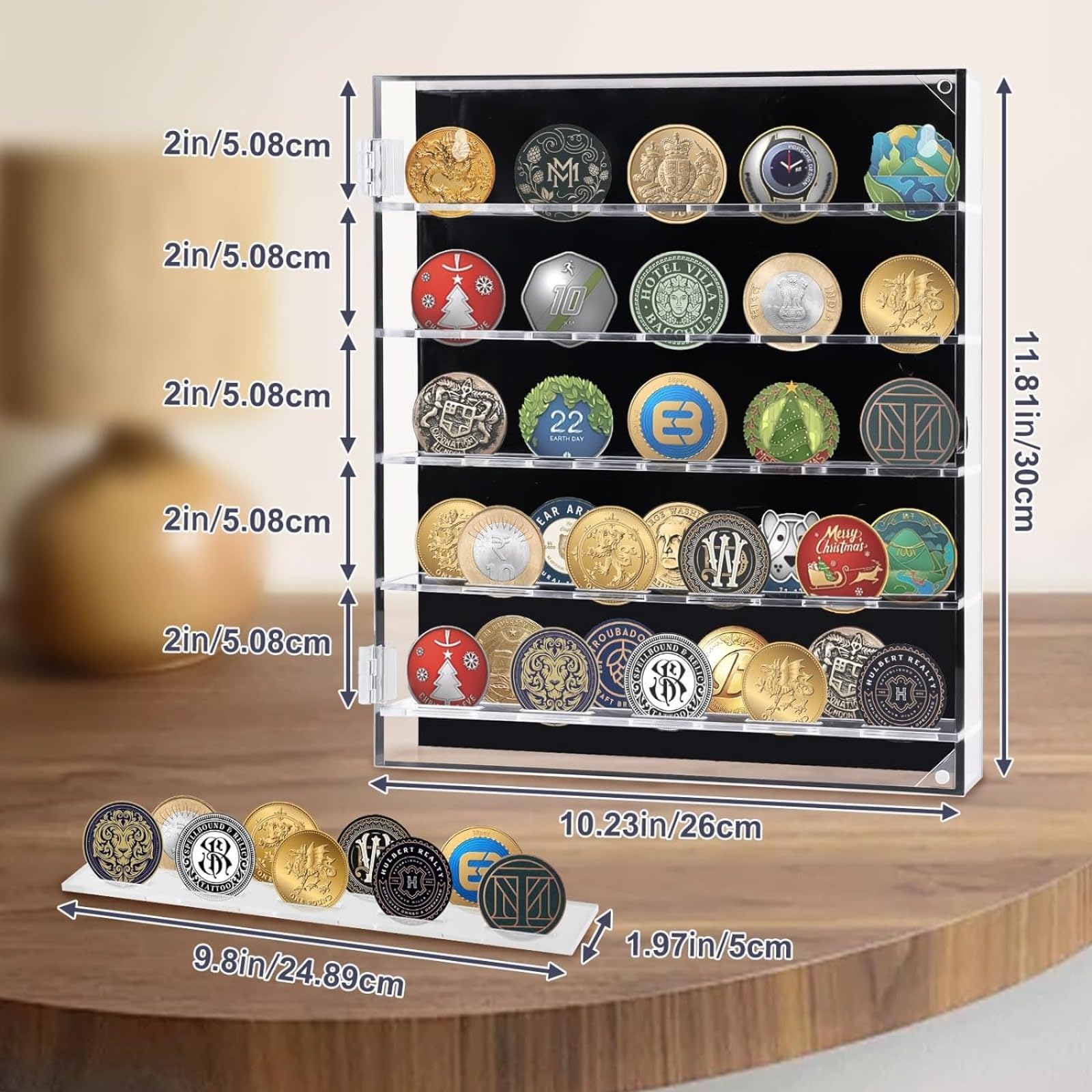 Amazon.co.jp: 5列硬貨ショーケース、チャレンジコインディスプレイ