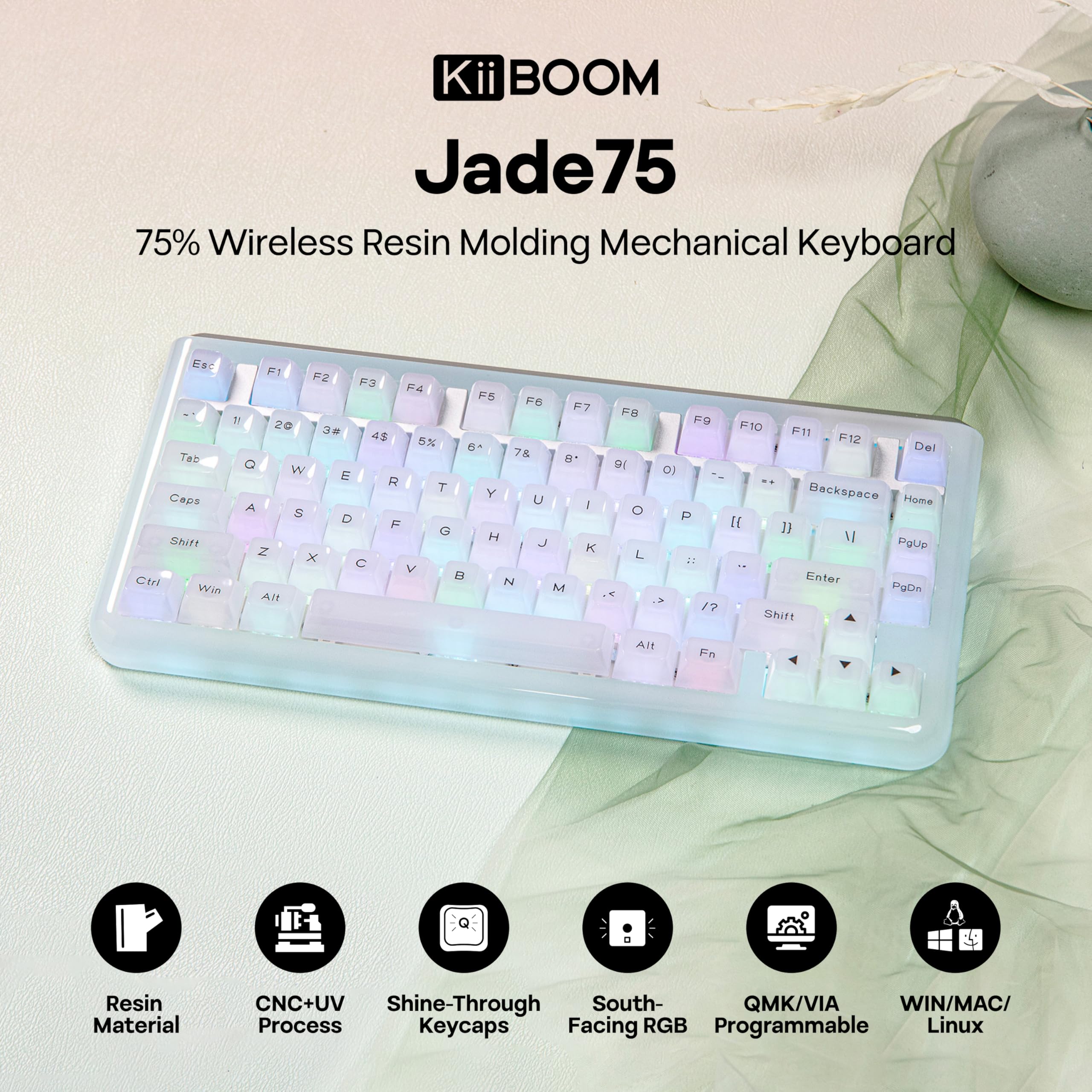 Amazon.com: KiiBoom Jade75 75% Resin Molding Mechanical Keyboard