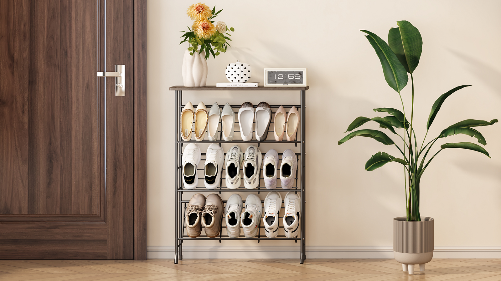Amazon.com: JZM Shoe Rack Storage, Narrow 4 Tier Metal Shoe