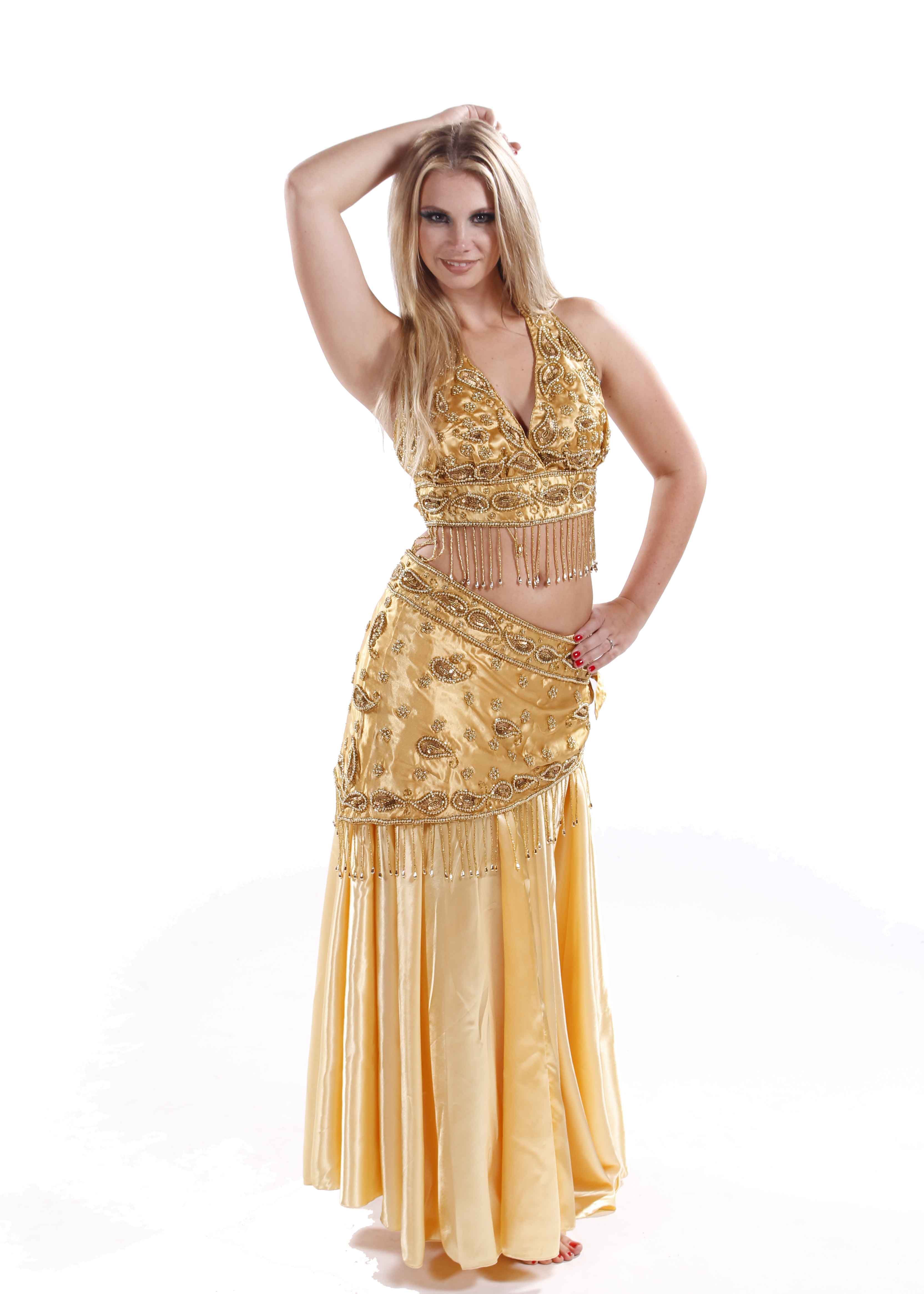 Belly Dance Sequins Bra, Scraf & Satin Skirt Costume Set | ISIS