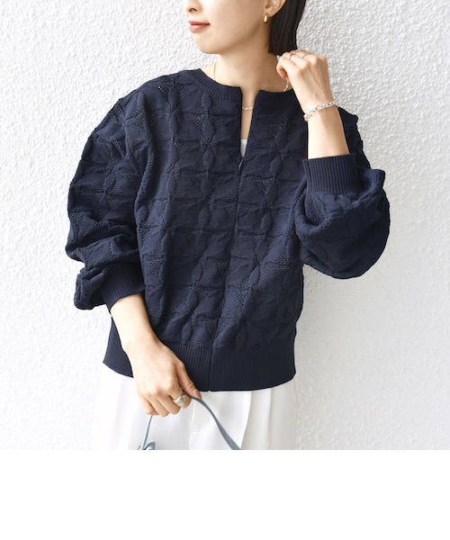 WEB限定】〈洗濯機可能〉2WAY フラワー ジャカード ハーフ ジップ プル