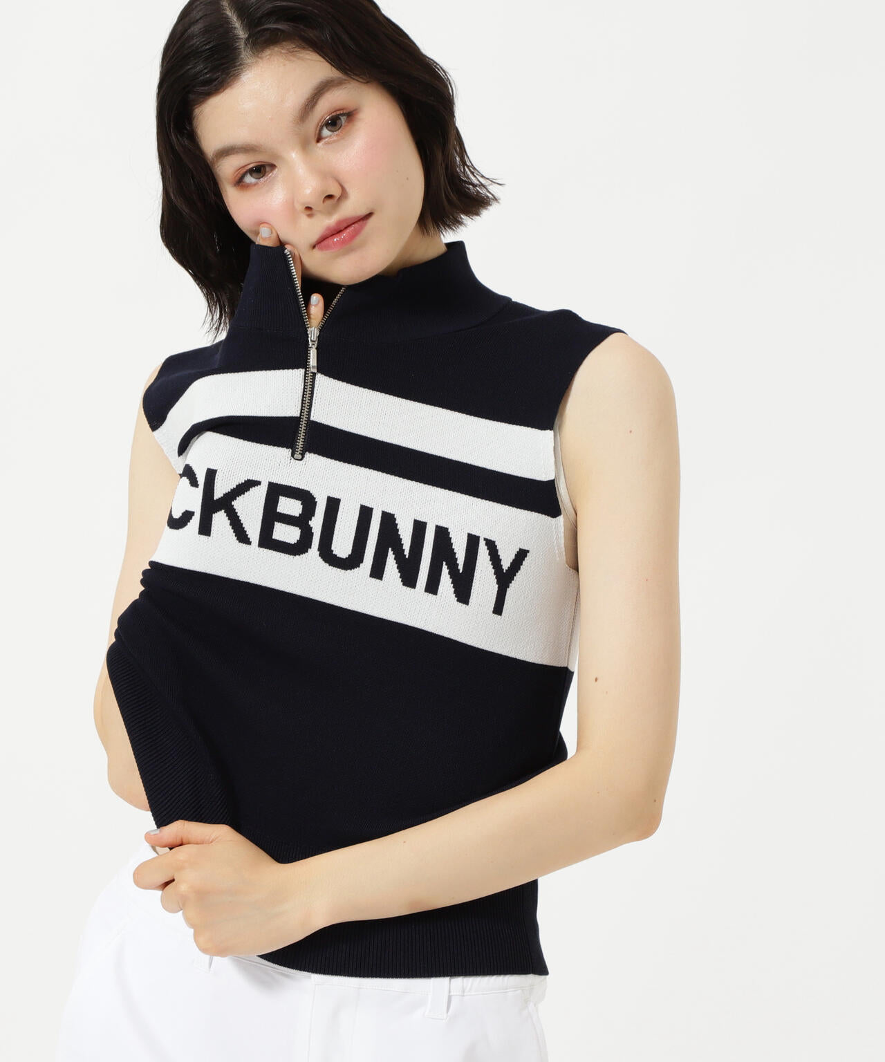 ハーフジップアップノースリーブニットプルオーバー | Jack Bunny