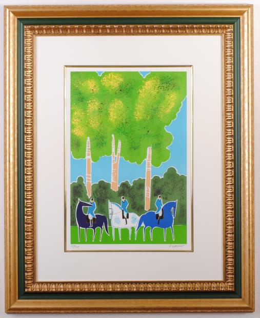 馬の絵画をリトグラフの版画で制作したセルジュ・ラシスの馬の絵「森の