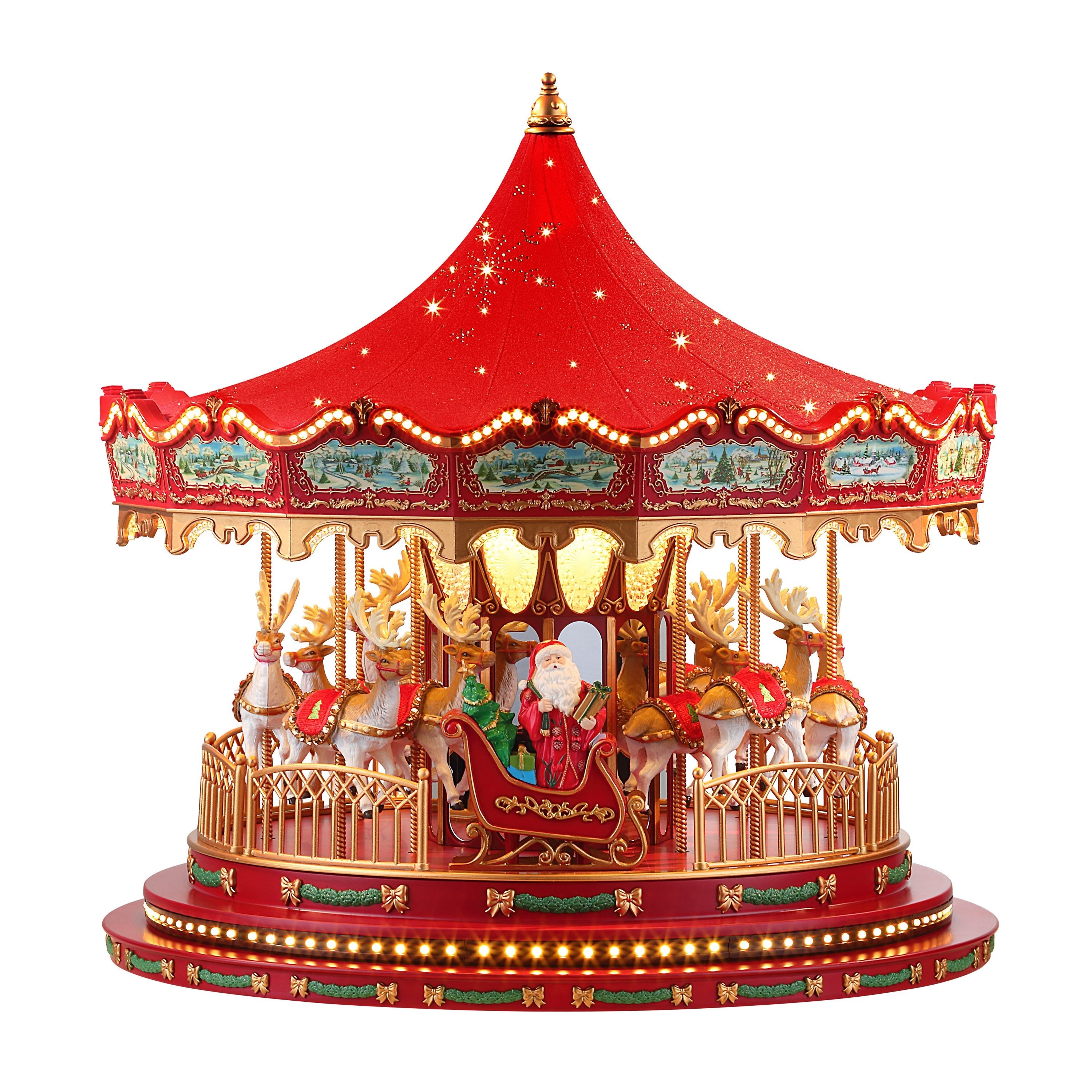 17 in. Animated Deluxe Snowflake Crystal Carousel - Red – Mr