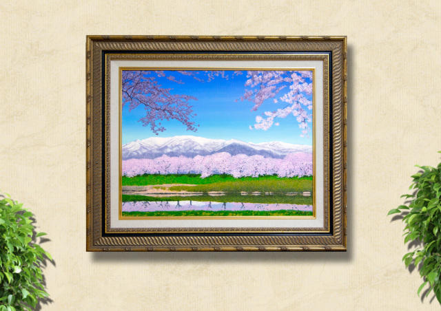 桜の油絵”「白石川堤一目千本桜 」油彩画 P10 百瀬太虚 (宮城県大