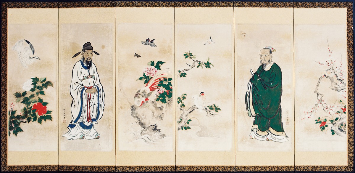 紙本着色花鳥人物屏風 | 上田市の文化財