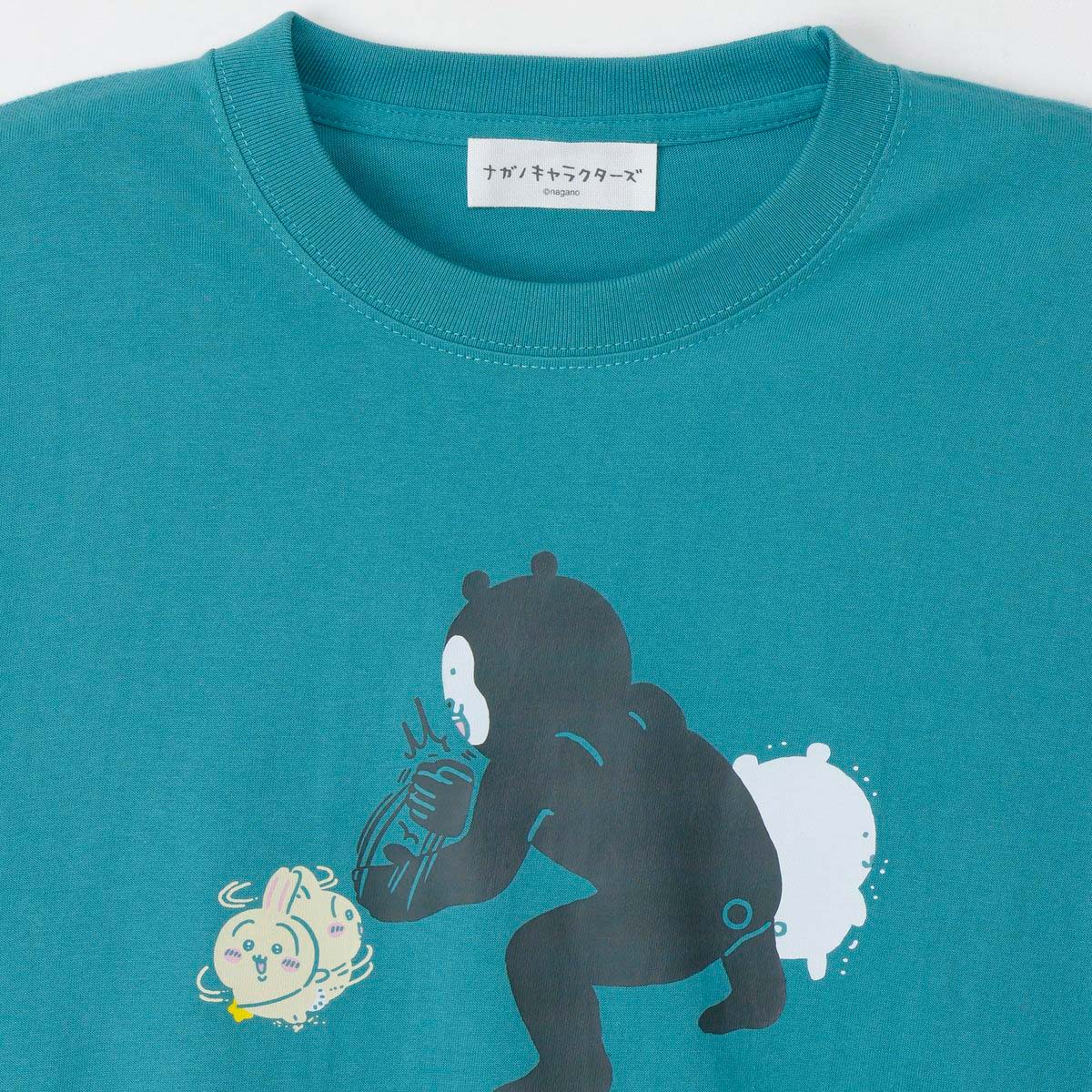 ナガノキャラクターズ Tシャツ うさぎとマレーグマ ヘイジーグリーン