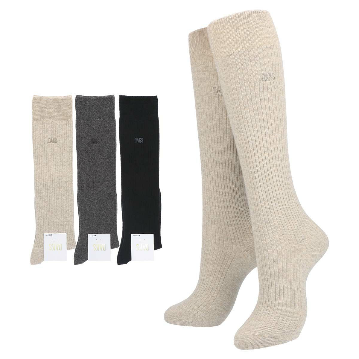 DAKS 履き口ゆったり カシミヤ混 ハイソックス ガーゼ編み 日本製