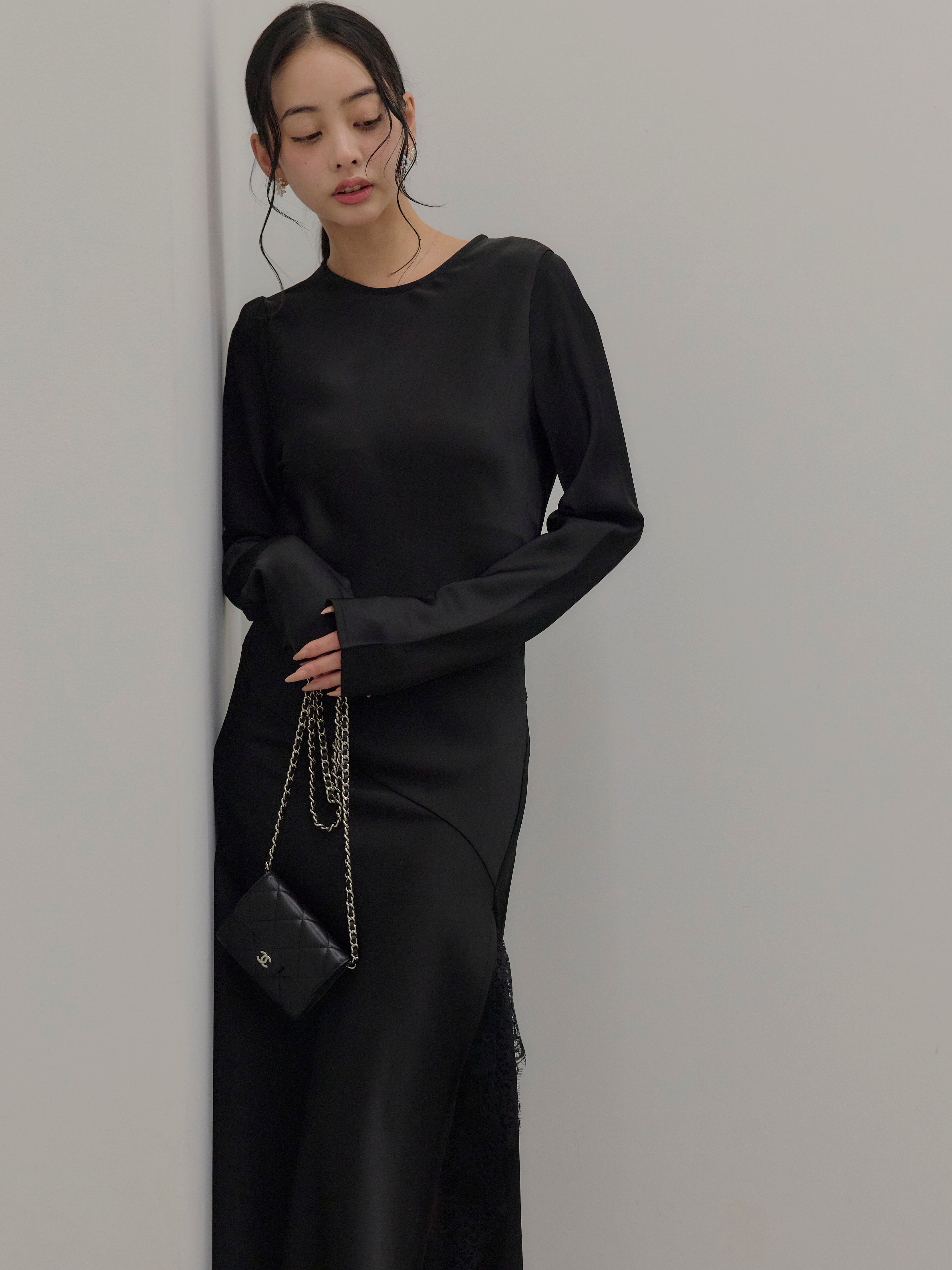 サイドスリットレースサテンロングドレス – nairo