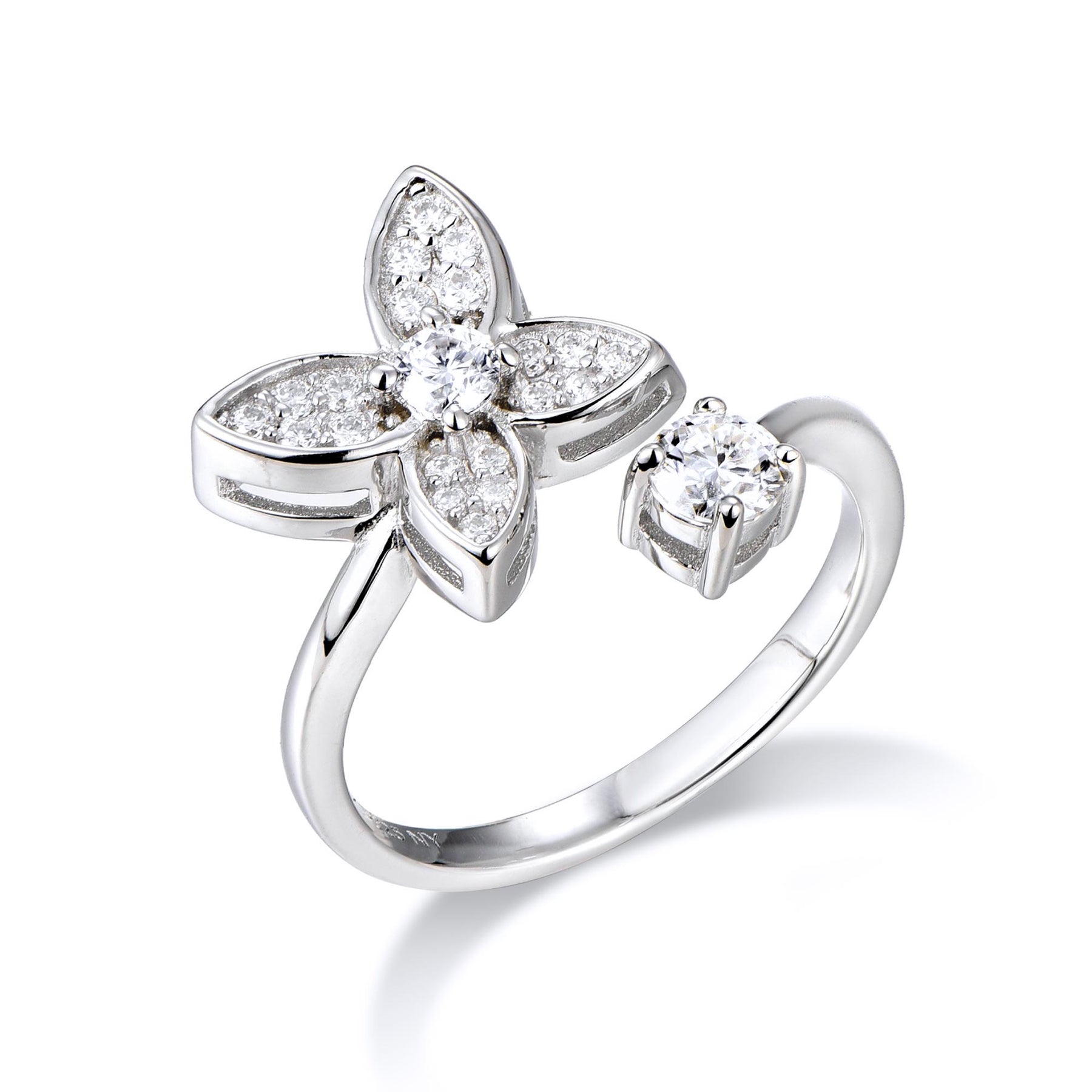 0.56ct モアサナイト バタフライ ソリティア パヴェ リング シルバー