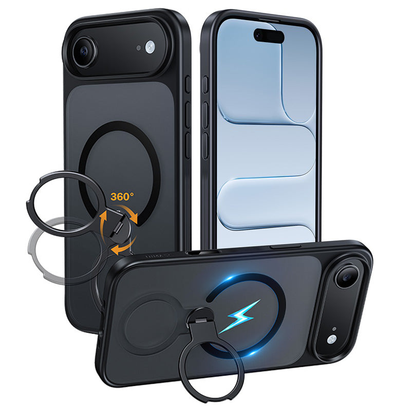 NIMASO iPhone 17/Pro/Pro Max/Air用 360°回転スタンドケース 横縦両立