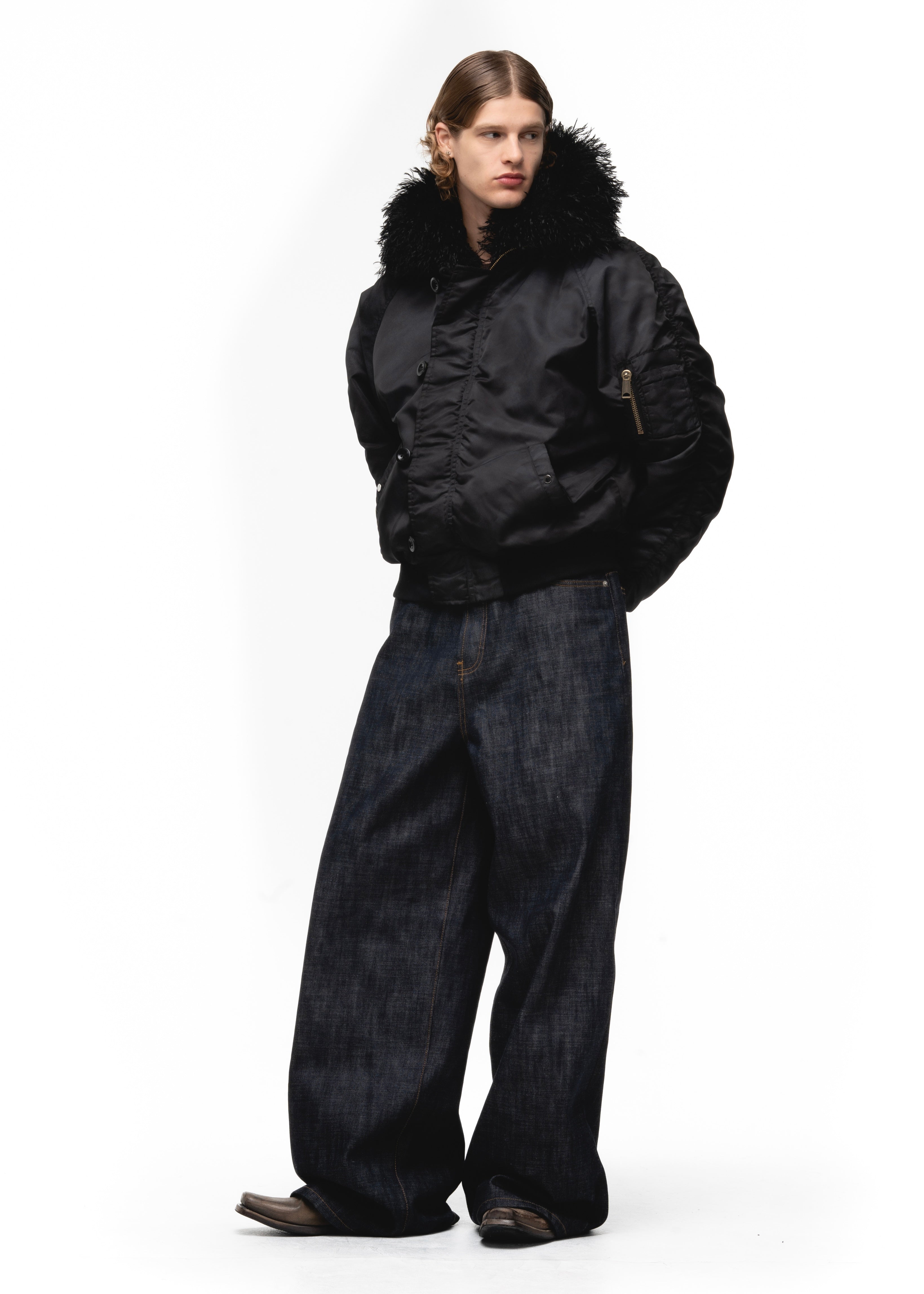 ASTRO FUR BOMBER JACKET BLACK – NO/FAITH STUDIOS