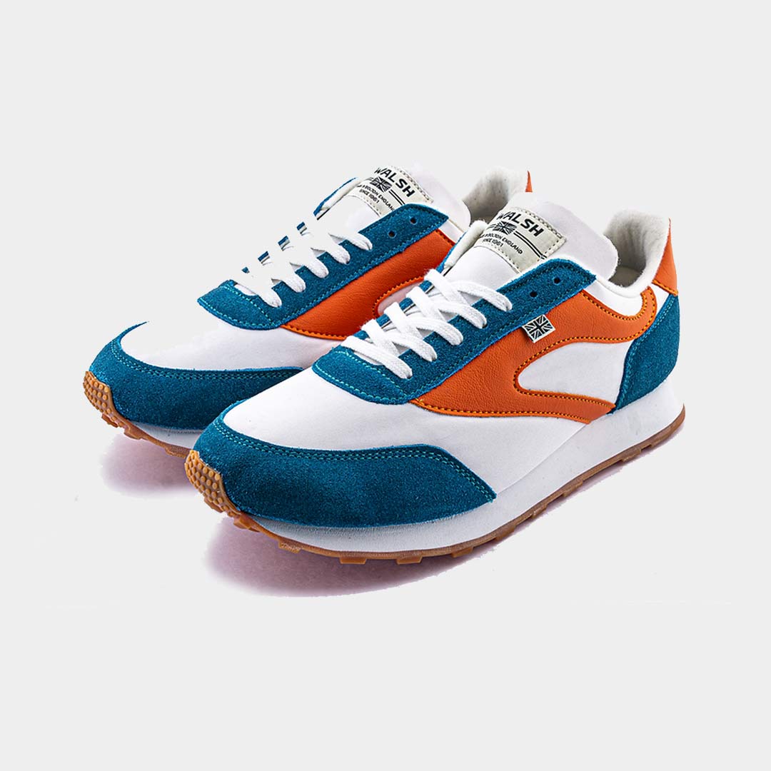 Norman Walsh - Retro Shoes - Horwich - White Teal Orange - Made in UK