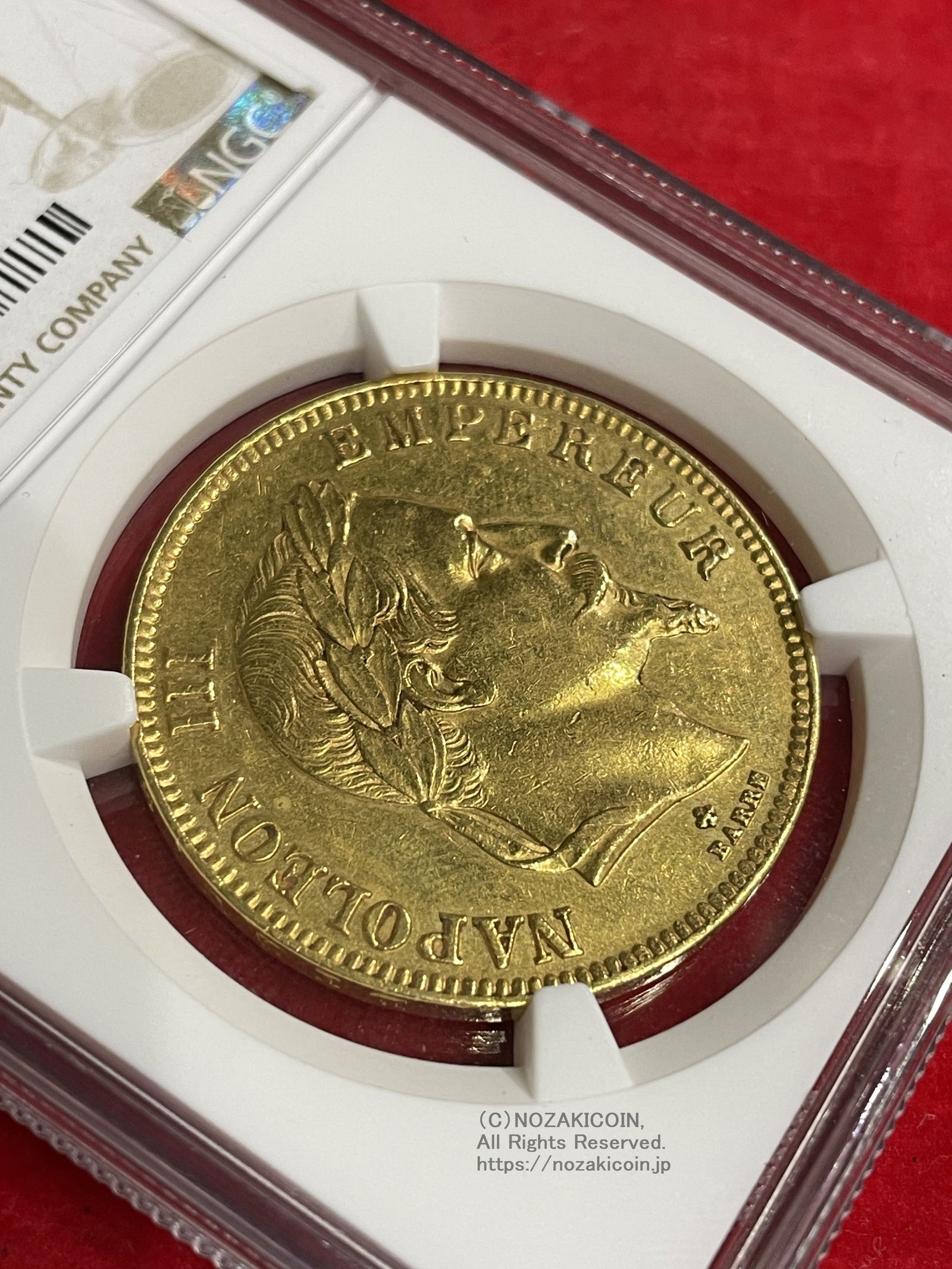 フランス ナポレオン 100フラン金貨 有冠 1862BB NGC AU58 – 野崎コイン