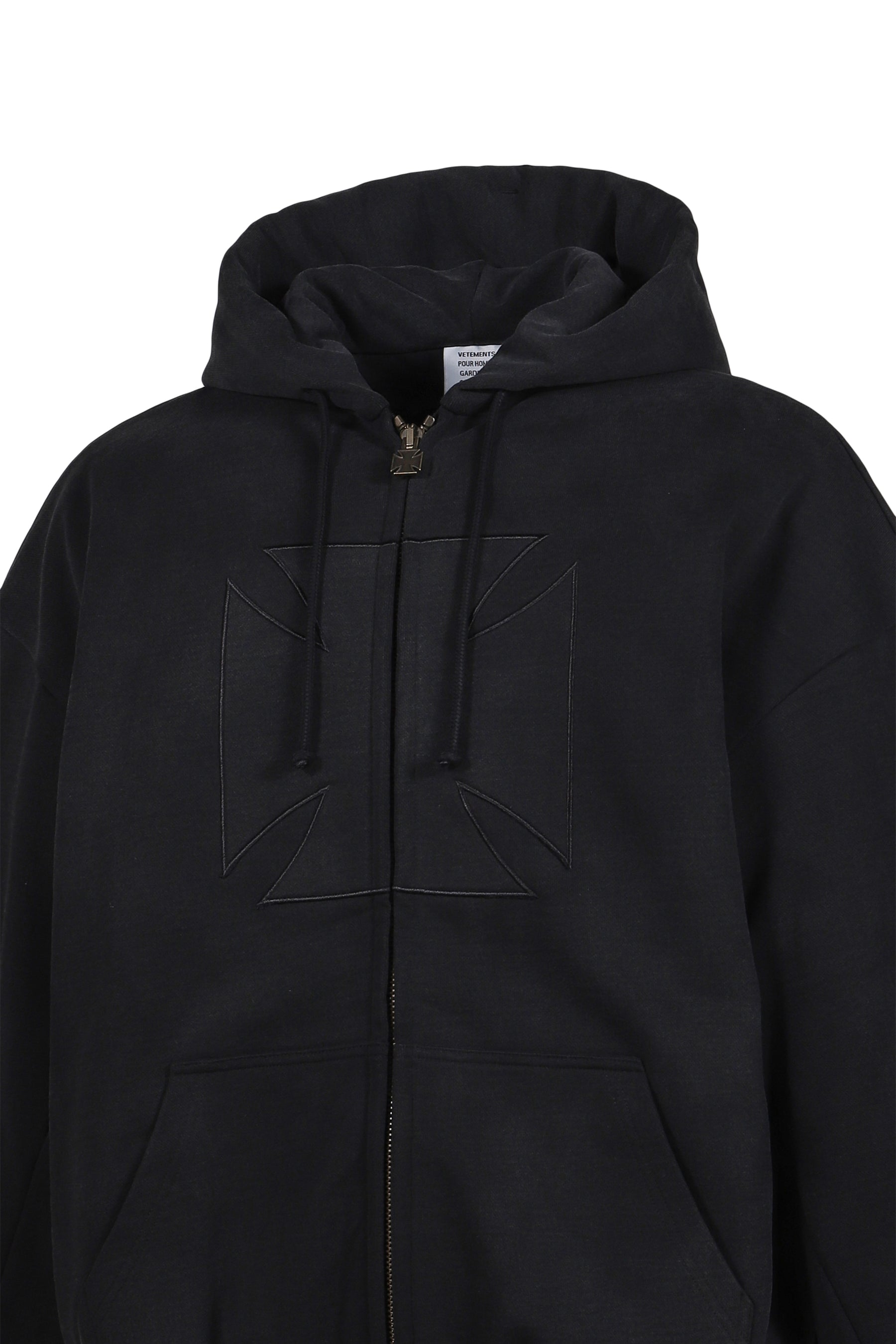 VETEMENTS ヴェトモン SS26 EMBROIDERED CROSS PADDED ZIP-UP HOODIE