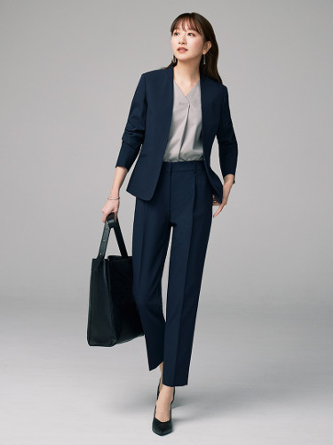 PLST プレミアムオックスカラーレスジャケット&パンツ スーツ ネイビー