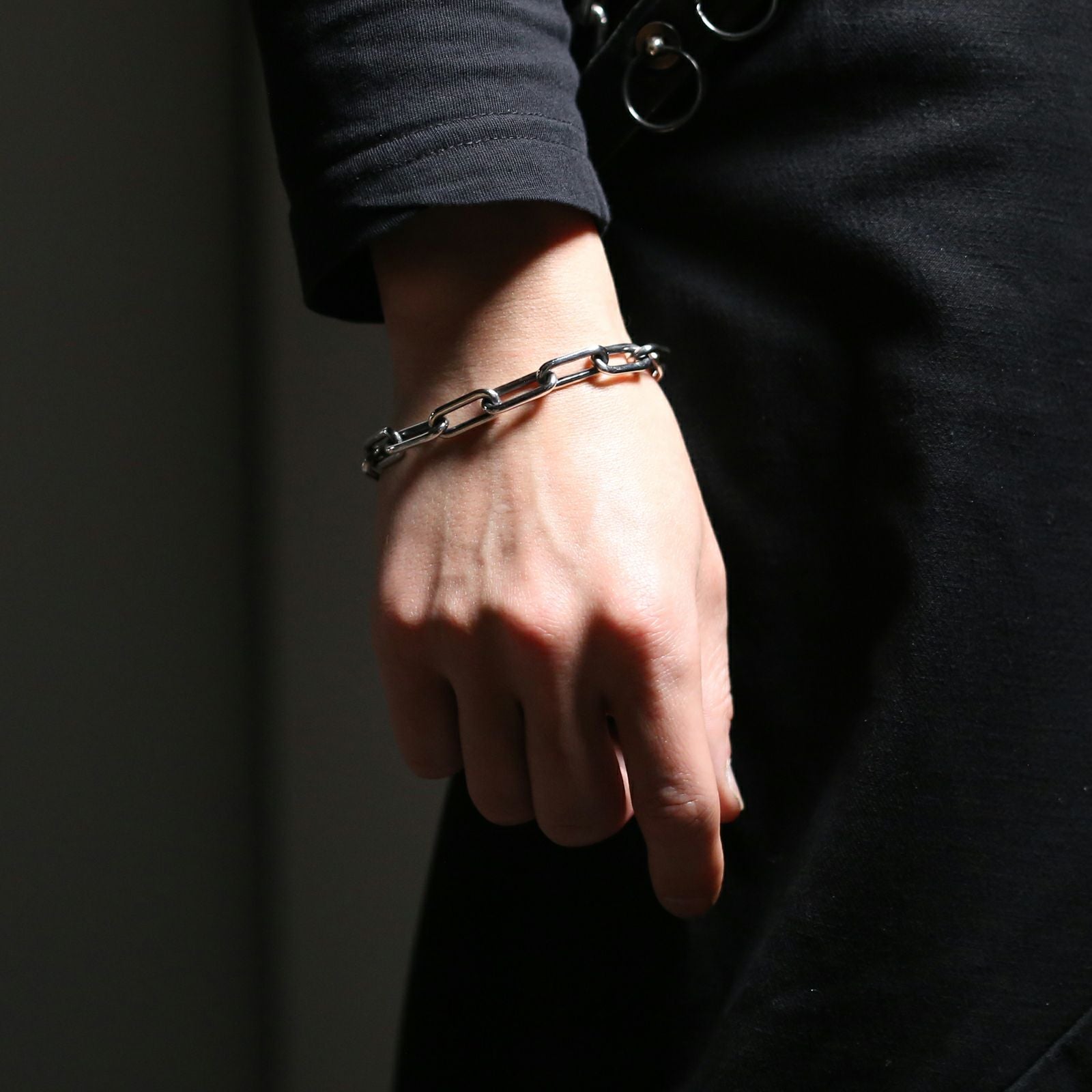 J-BR021)安全ピン長アズキチェーンダイヤモンドブレスレットL