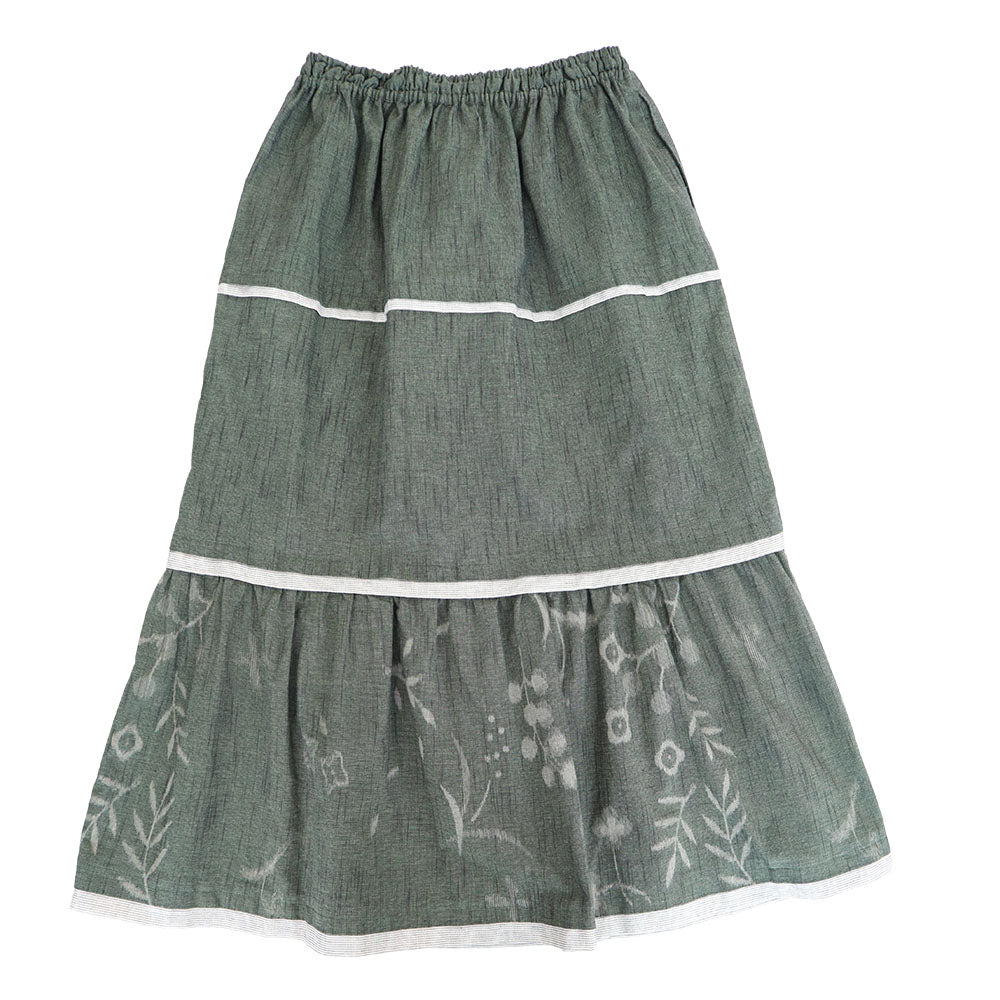 儀右ヱ門 ギエモン ぎえもん 久留米絣 ロングティアード スカート ク