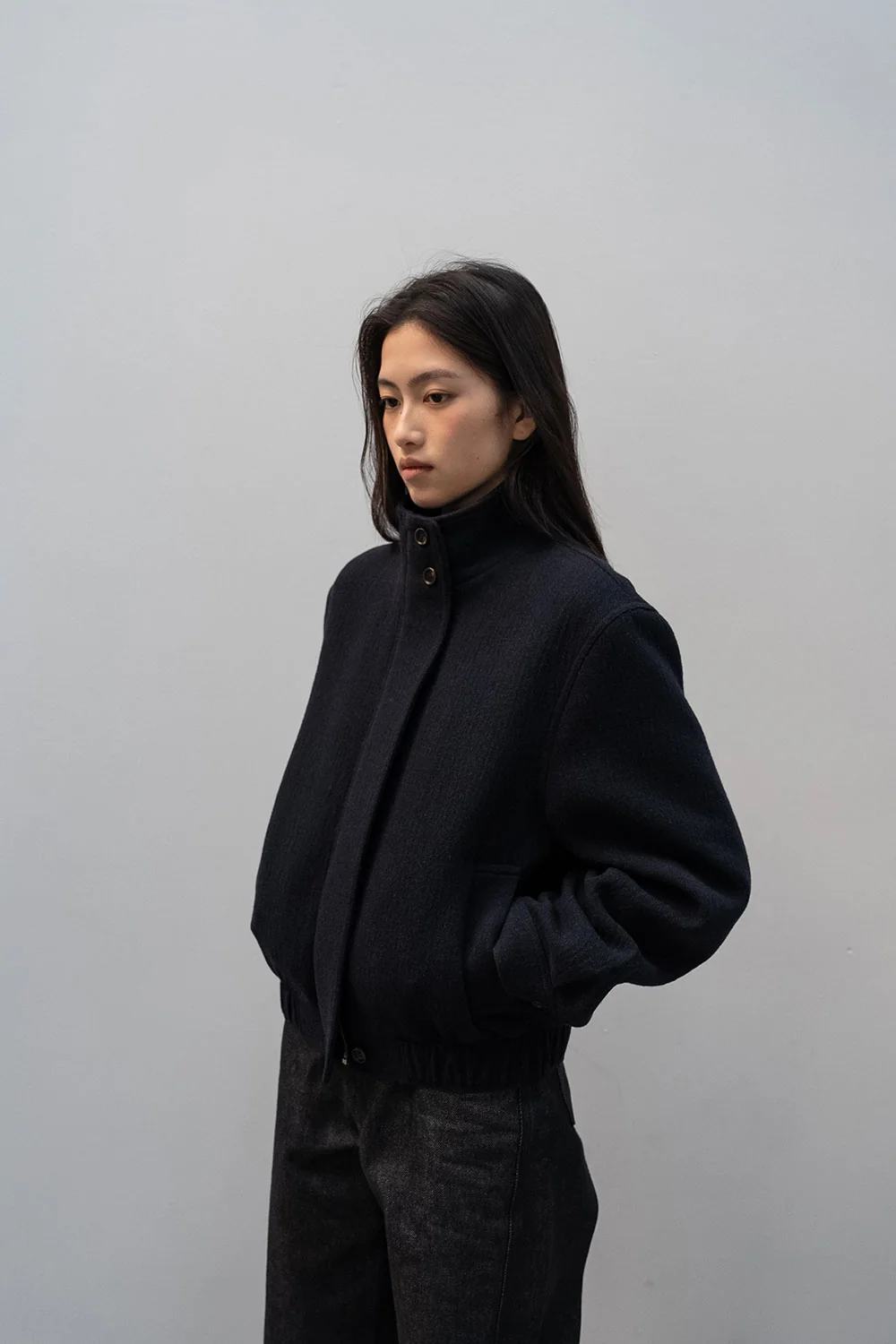 mannish high neck blouson | OHOTORO