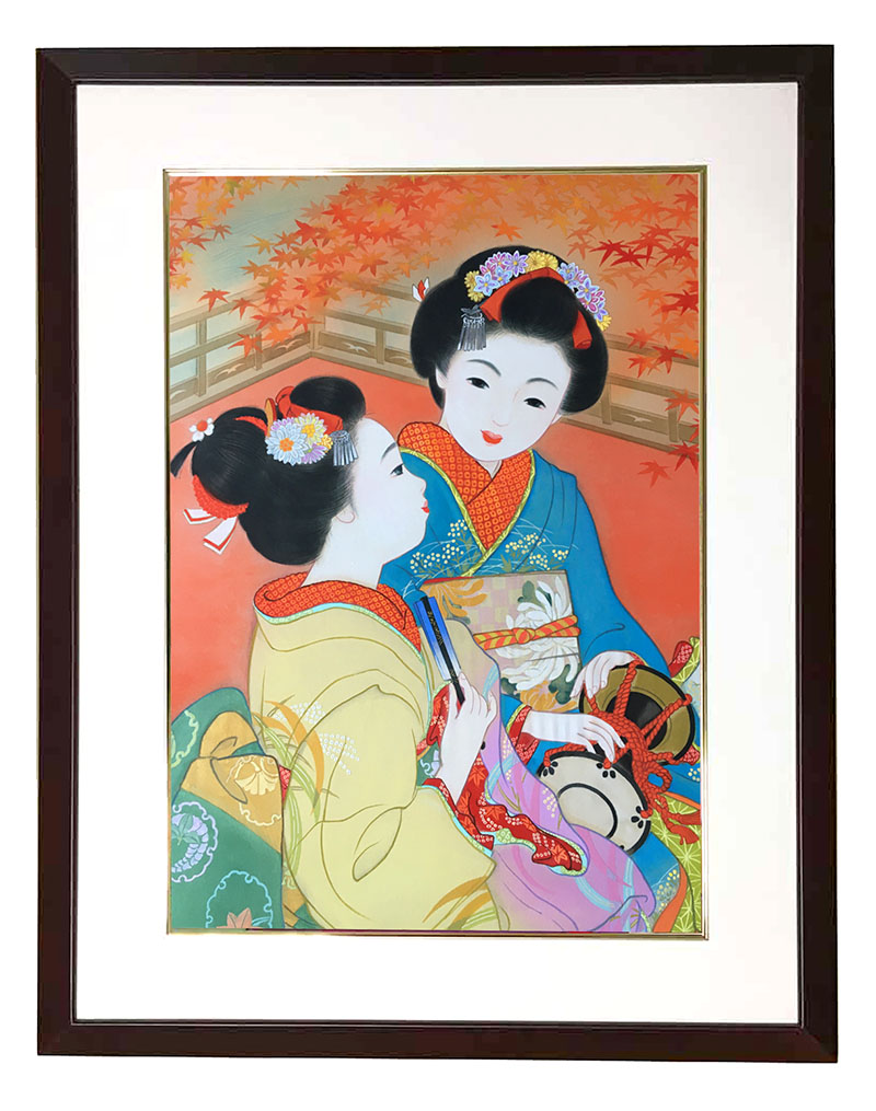 真作/重雄/美人画/舞妓/布袋屋掛軸HG-904 真作/重雄/美人画/舞妓/布袋