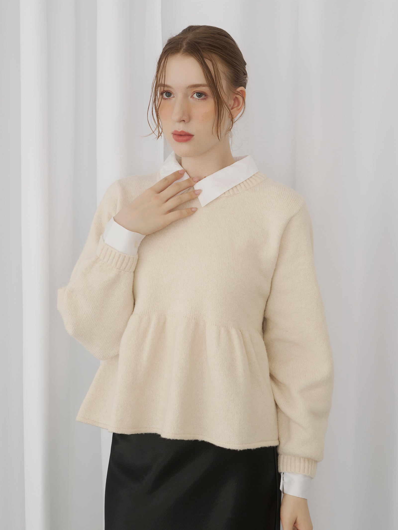 シャツドッキングペプラムニット