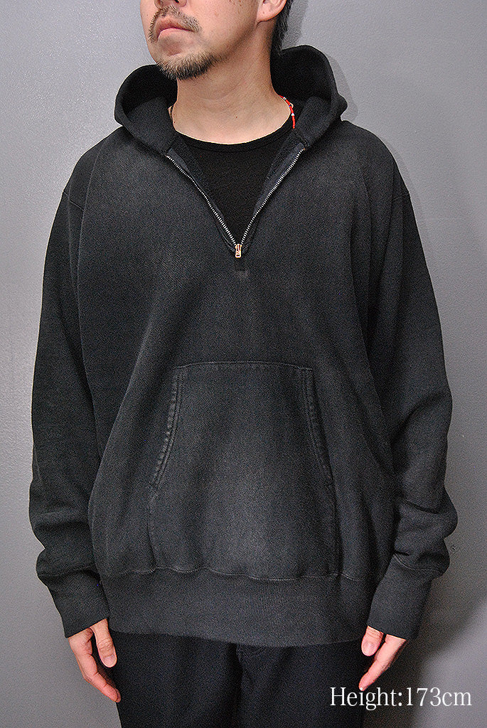 A.PRESSE Vintage Half Zip Sweat Hoodie #BLACK
