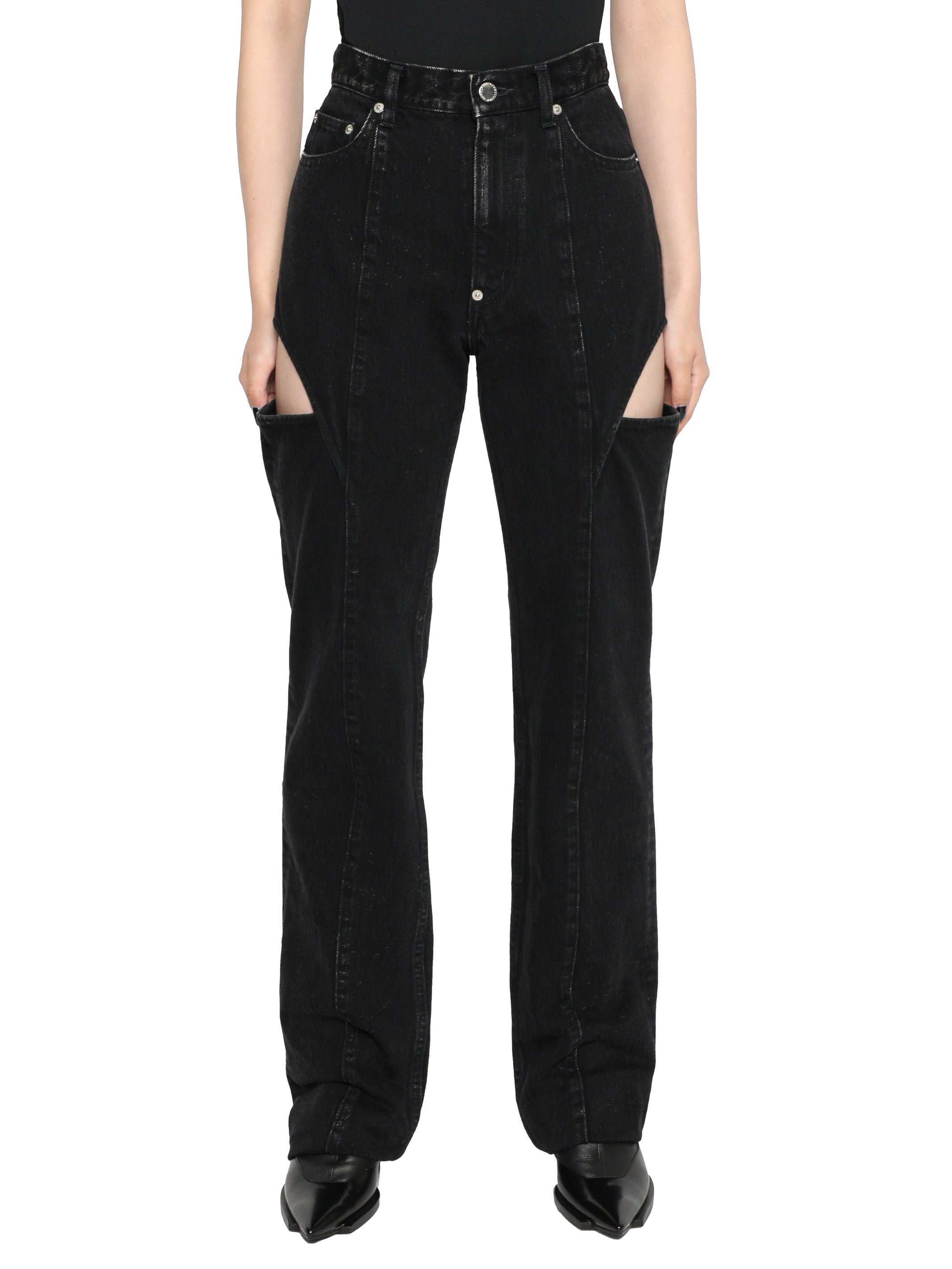 WASHED DENIM HOLLOWED OUT PANTS