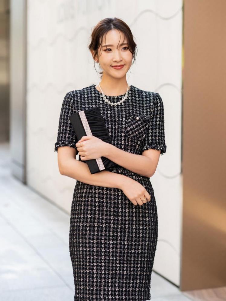 ツイードタイトドレス(ブラック)K1-283BL-M | OTONA DRESS