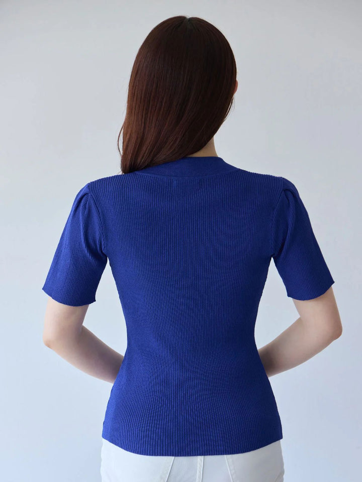 サマーチャイナパネルニット：ネイビー│胸が大きな女性のための