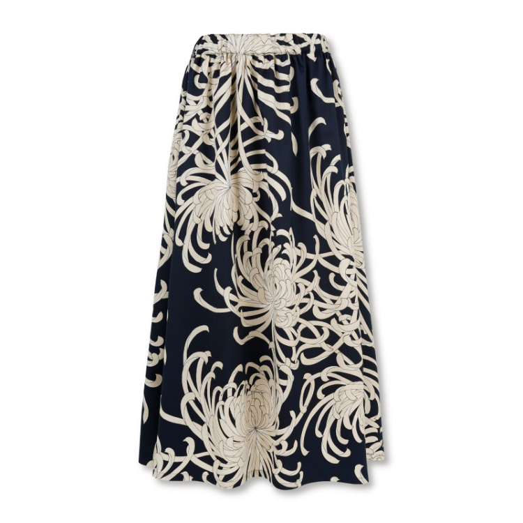花柄 ギャザースカート ＜乱菊/濃紺＞ | 京友禅アロハシャツ【Pagong