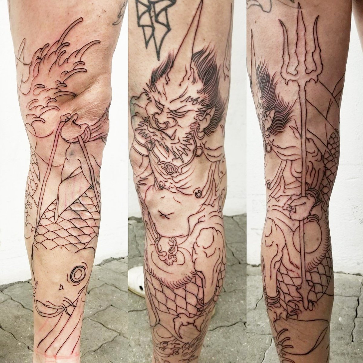 鯉を駆る鬼。三代目彫よし先生の『百鬼図』を見たお客さんより注文を