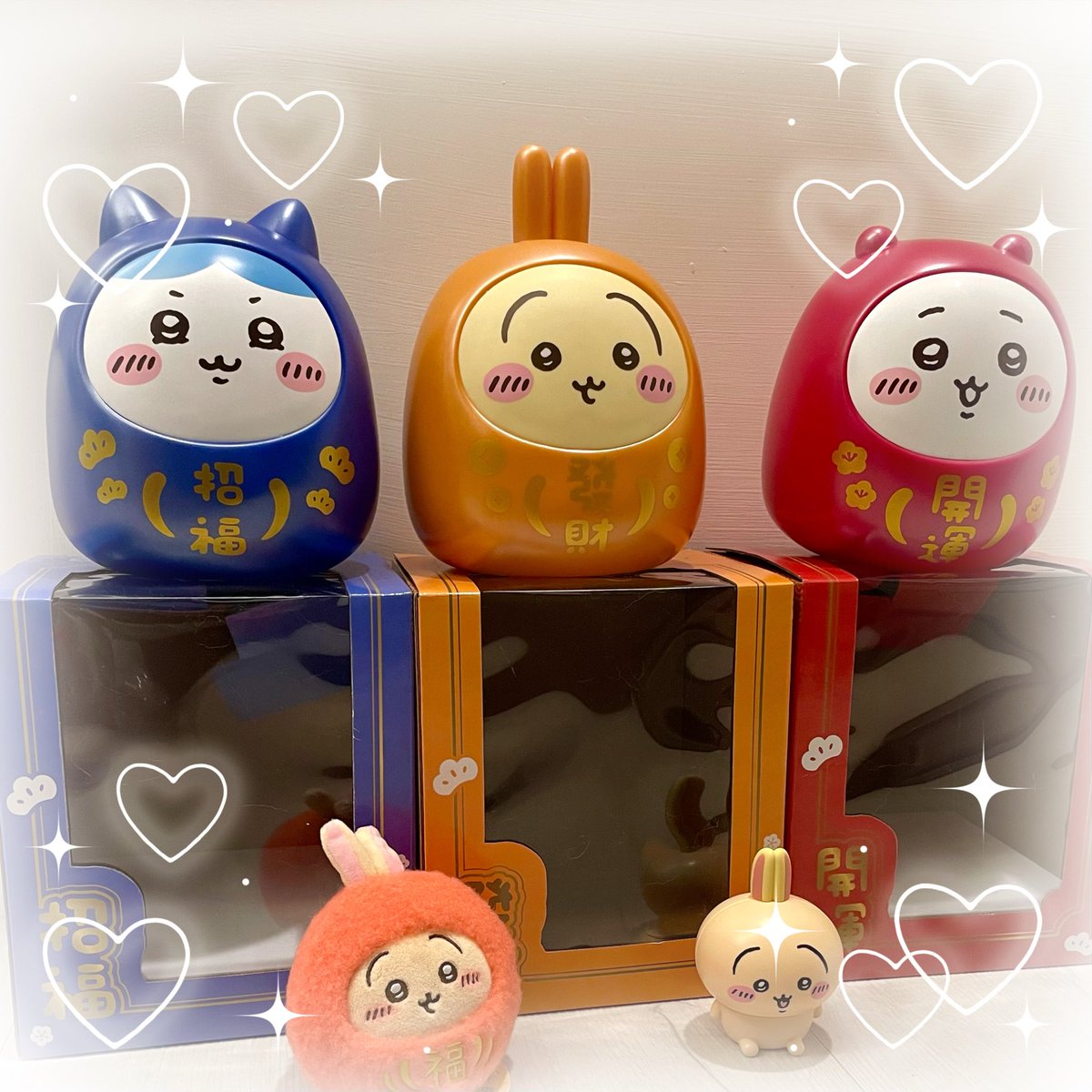 Getした台湾ちいかわだるま達を並べてみた💙ྀི 💛ྀི ❤️ྀི ✨ 結局