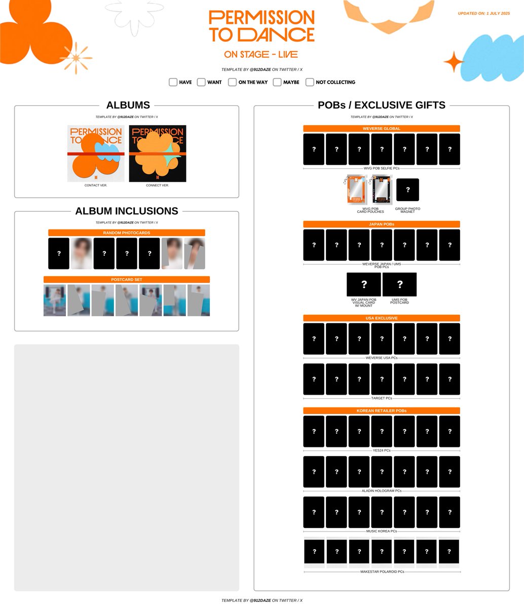 BTS PERMISSION TO DANCE ON STAGE PTD PC PHOTOCARD WISHLIST WL