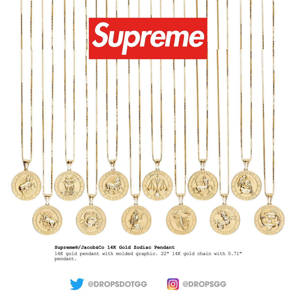 Supreme x Jacob & Co. Zodiac Pendants are set to release this week