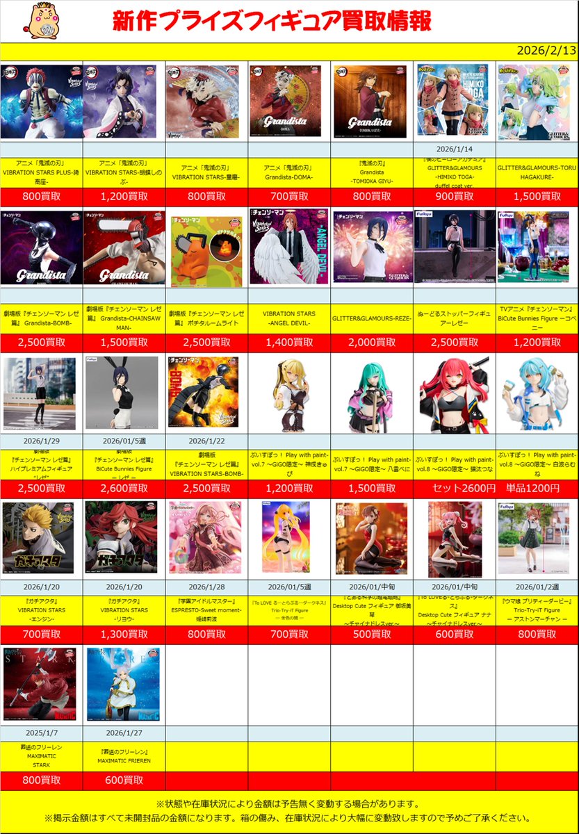 新作、準新作プライズ 買取情報‼】2/13(版) 2月新作プライズフィギュア