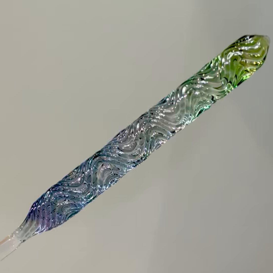 パープル×キセノングリーン #HASE硝子工房 #流水ショート #ガラスペン