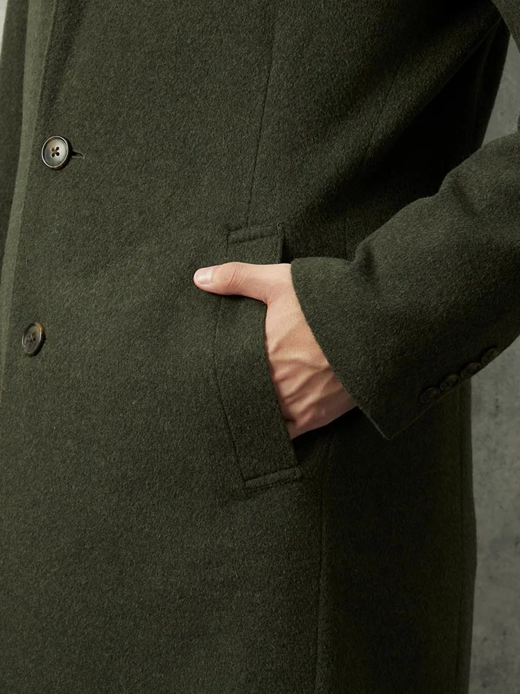 ブラック ウール100％ 国産チェスターコート ブラック/カーキ | P.S.FA