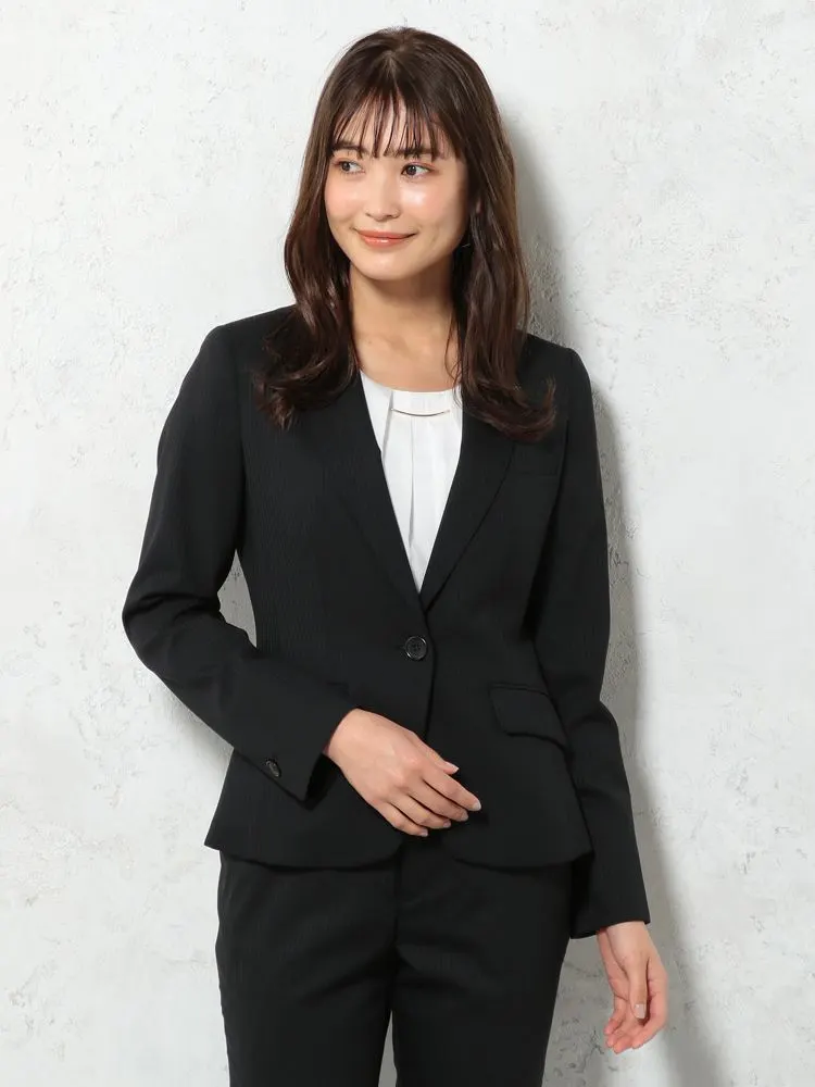 ブラック シルク混 スーツ ジャケット シャドーストライプ ネイビー